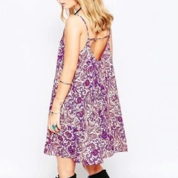Free People Dove Slip Mini Dress Womens Small Paisley Purple Boho Hippie Flowy - Picture 2 of 10